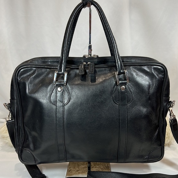 Cole Haan Black Leather Multi-Compartment Briefcase with Strap - Picture 2 of 14